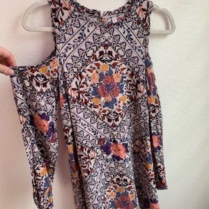 Floral Cold Shoulder Long Sleeve Dress SIZE: M